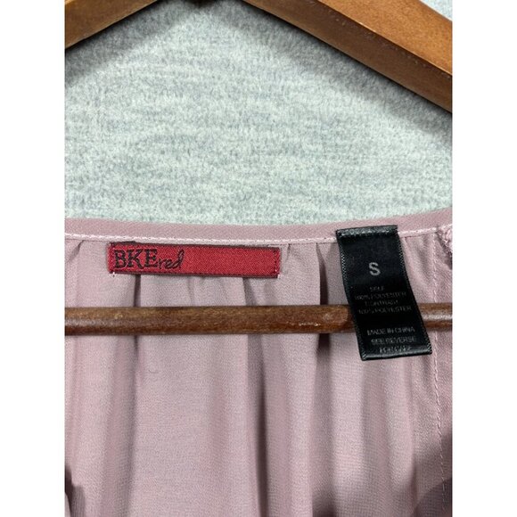 BKE Red Long Sleeve Blouse Lace Trim Details Mauve Color Size S - Picture 2 of 6